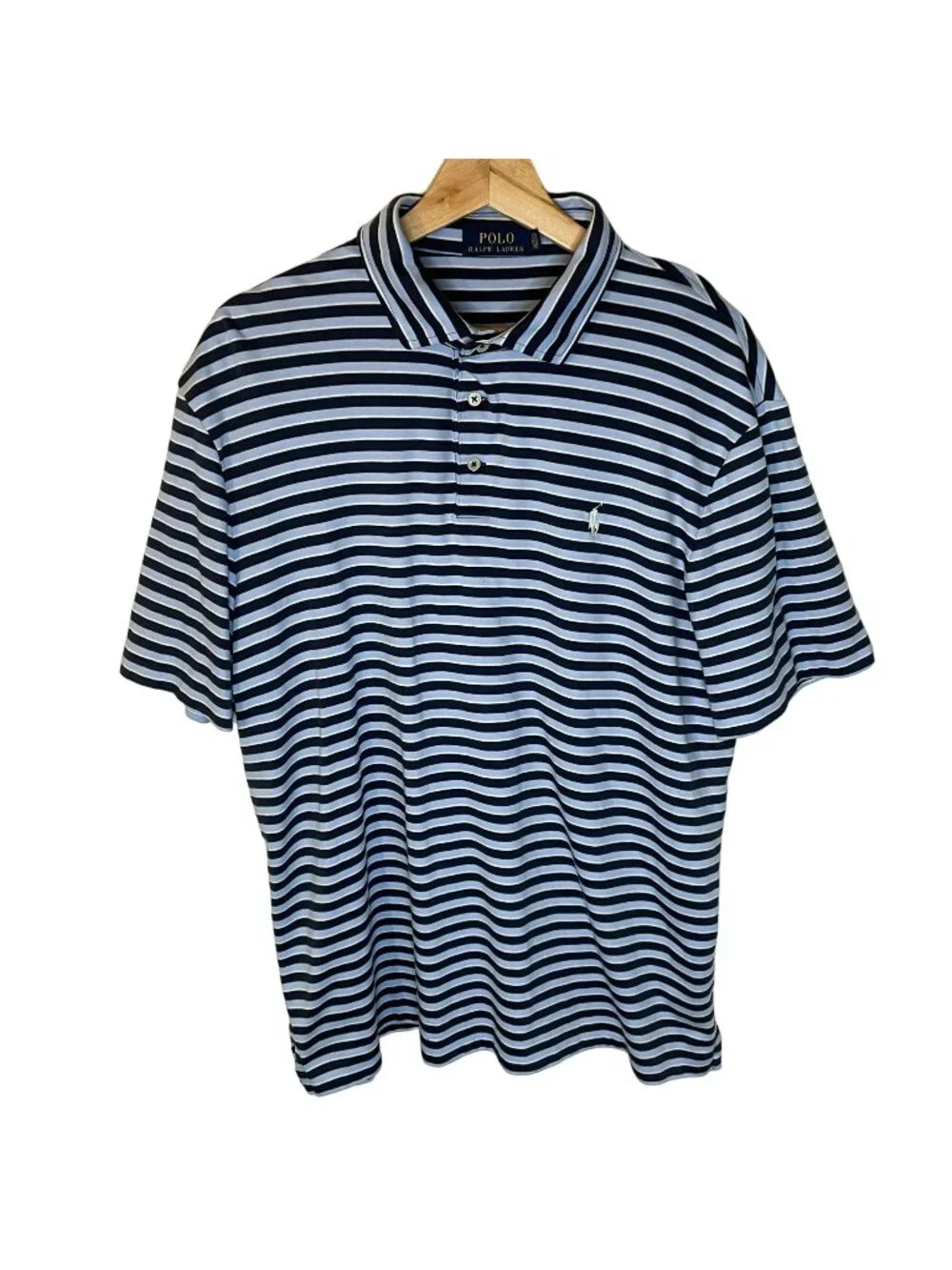 Polo Ralph Lauren Striped Polo Golf Shirt Blue L Embroidered Pony Logo Soft